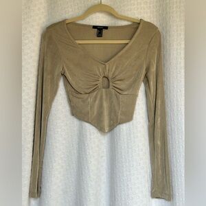 Woman’s Forever 21 Taupe long sleeve crop top Size Small NWOT